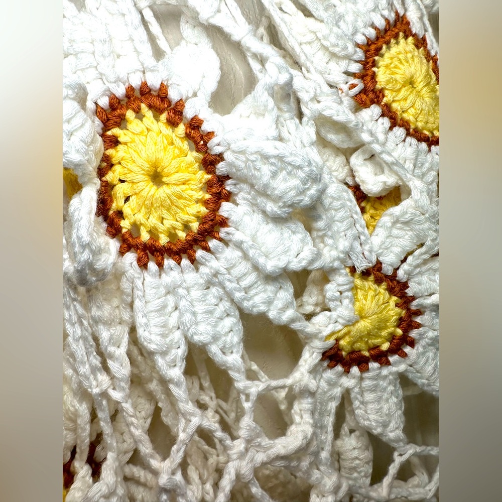 Daisy Dreams Ivory Sheer Crochet Mini Dress Boho Festival Beach Cover Up Large - Picture 9 of 9